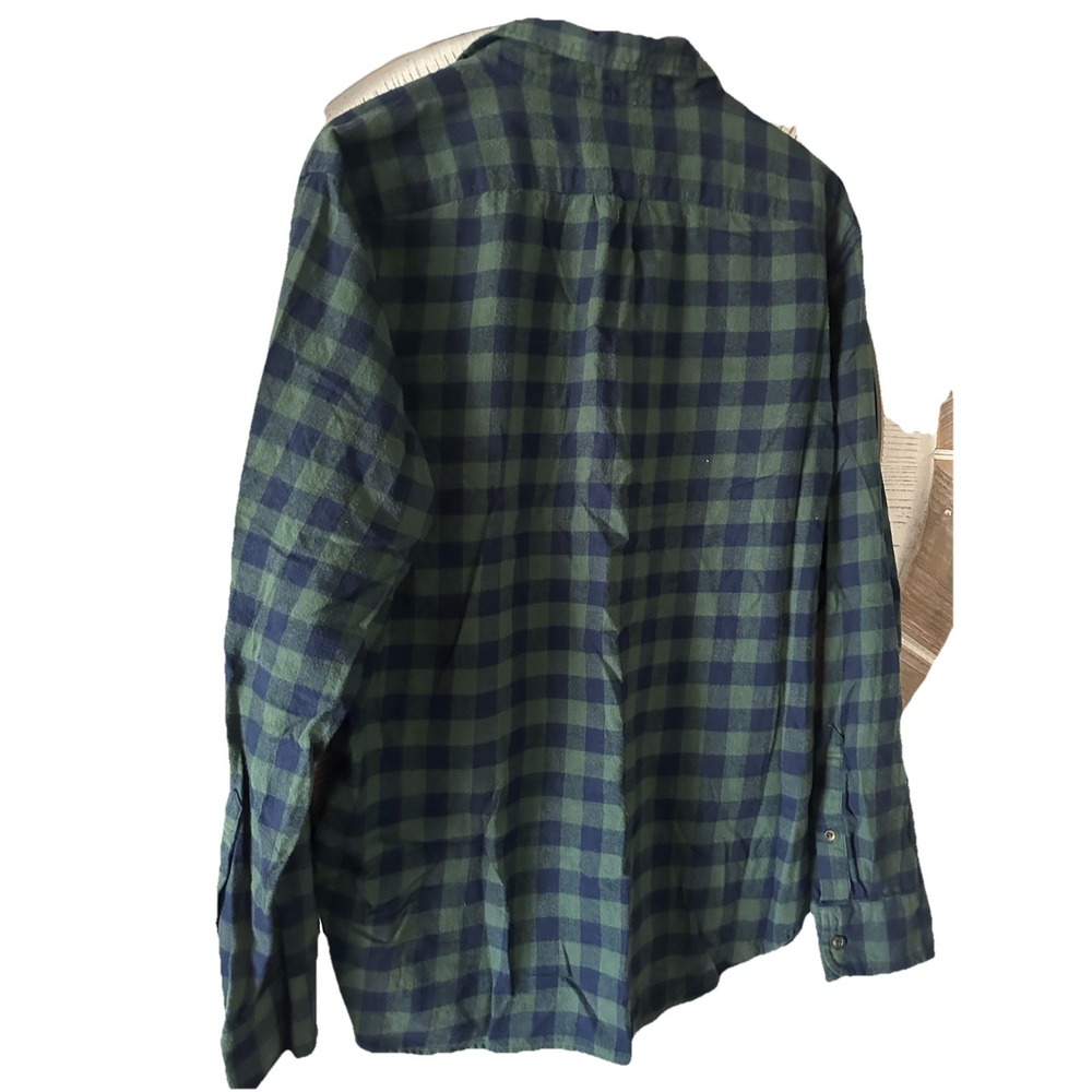J. Crew Jaspe Cotton Shirt Navy Green Gingham Classic Fit Long Sleeve Mens L - Picture 2 of 4